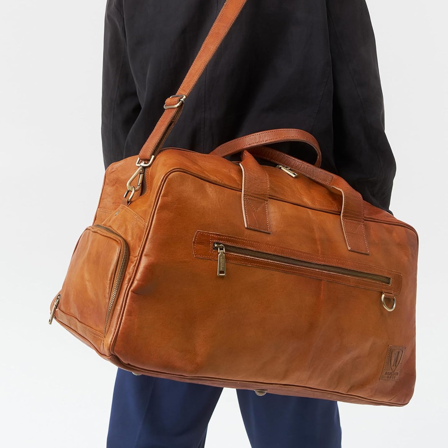 Berliner Bags Vintage Genuine Leather Duffle Austin XL for Travel or the Gym, Weekender Bag with Shoe Compartment, Overnight Bag for Men and Women - Brown