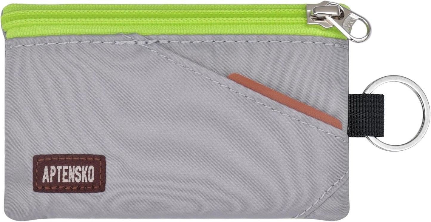 RFID Travel Wallet with Adjustable Lanyard-Zipper Small Wallet with ID Card Holder, Keychain for women&men-Minimalist Slim Waterproof Nylon case for ID, Cash, Key (Grey)