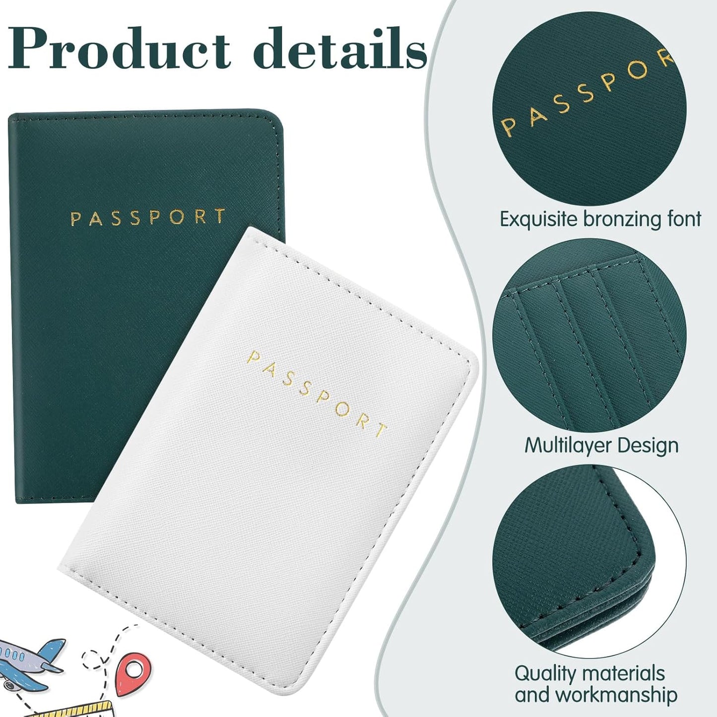 Frienda 2 Pieces Bridal Passport Covers Holder Waterproof Leather Holder Covers Travel Wallet Passport Case for Women and Men