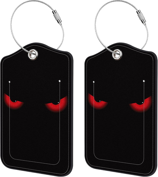 2 Pack Luggage Tags,Scary Eyes PU Leather Idea Baggage Tag with ID Labels Privacy Cover Metal Ring Men and Women Travel Bag Labels