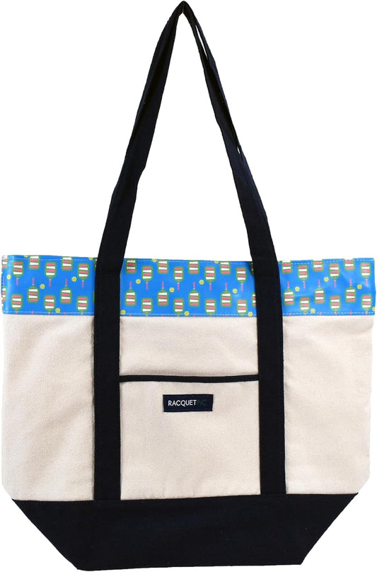 The Off-Court Pickleball Carryall Tote Bag – Stylish Canvas Tote with Blue Pattern, Zippered