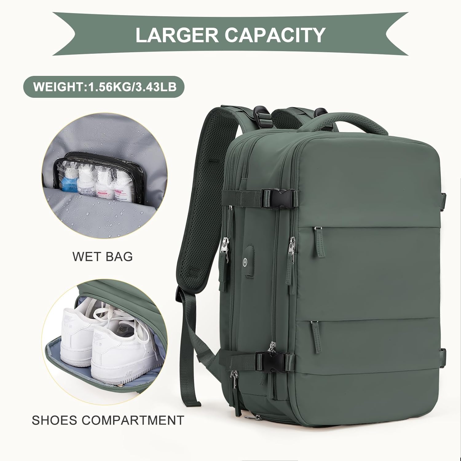 coowoz Large Travel Backpack For Women Men, Carry On Backpack,Hiking Backpack Waterproof Outdoor