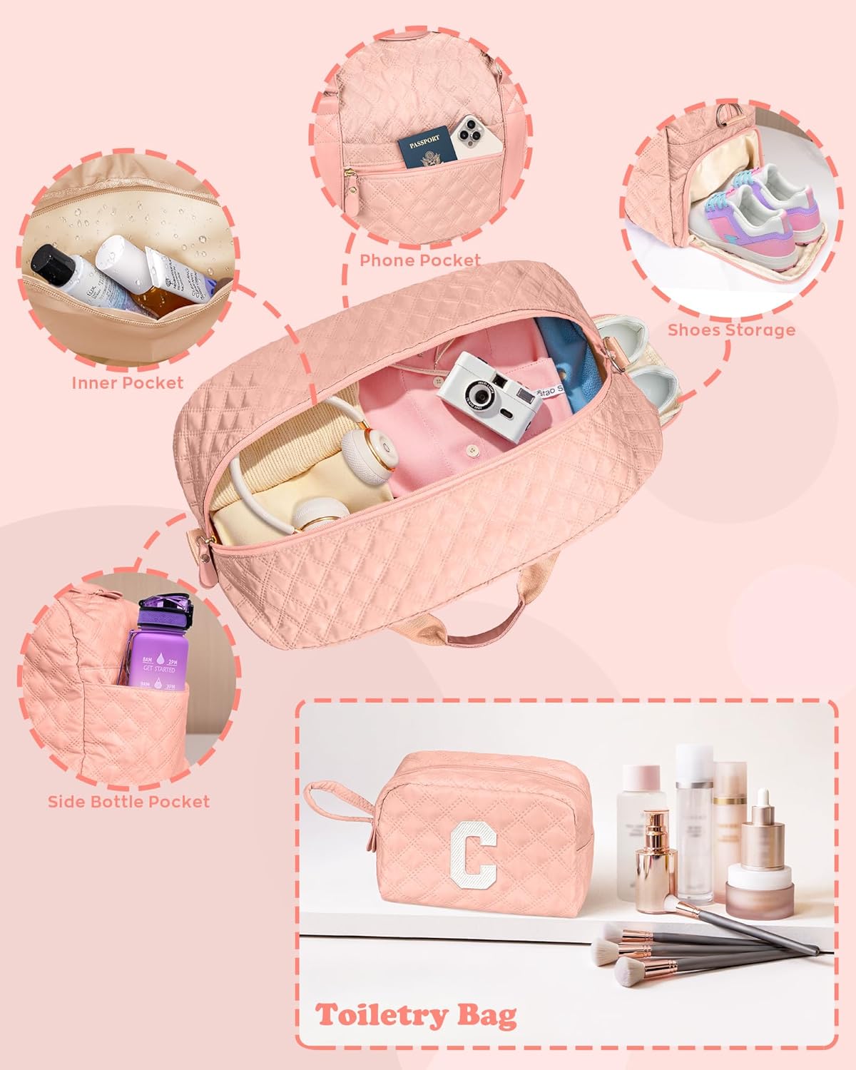 Initial Duffle Bag Women Girls Gift: Personalized Travel Gym bags, Dance Cheer bag Sports for Girl, Kid Gymnastics Bags, Birthday Gifts for Women Girls Kids Teens Mom Teacher