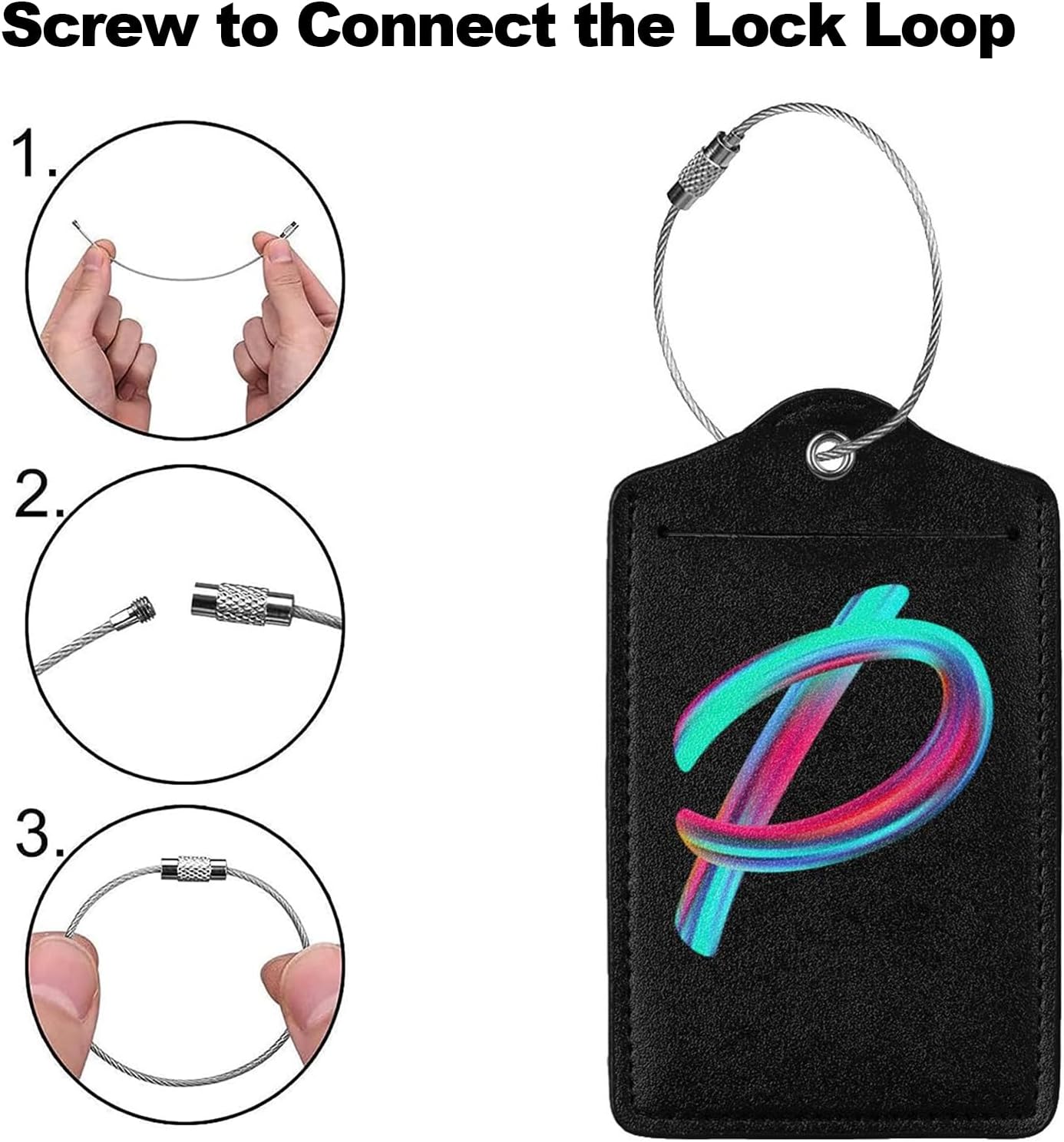 2 Pack Initial Luggage Tags for Suitcase, Colorful Letter Design Cruise Name Bag Tags, Novelty Baggage Identifiers with Full Privacy Cover, Leather ID Label for Women Men Kids Travel, Rainbow Letter P