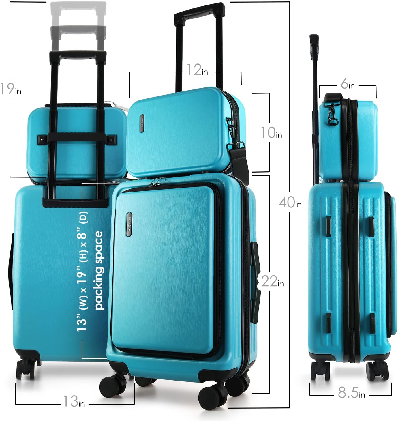 22 Inch Carry On Luggage 22x14x9 Airline Approved, Small Carry On Suitcase, Hard-shell Carry-on Luggage with Wheels, Durable Teal Luggage Carry-On with Cosmetic Case and Luggage Scale