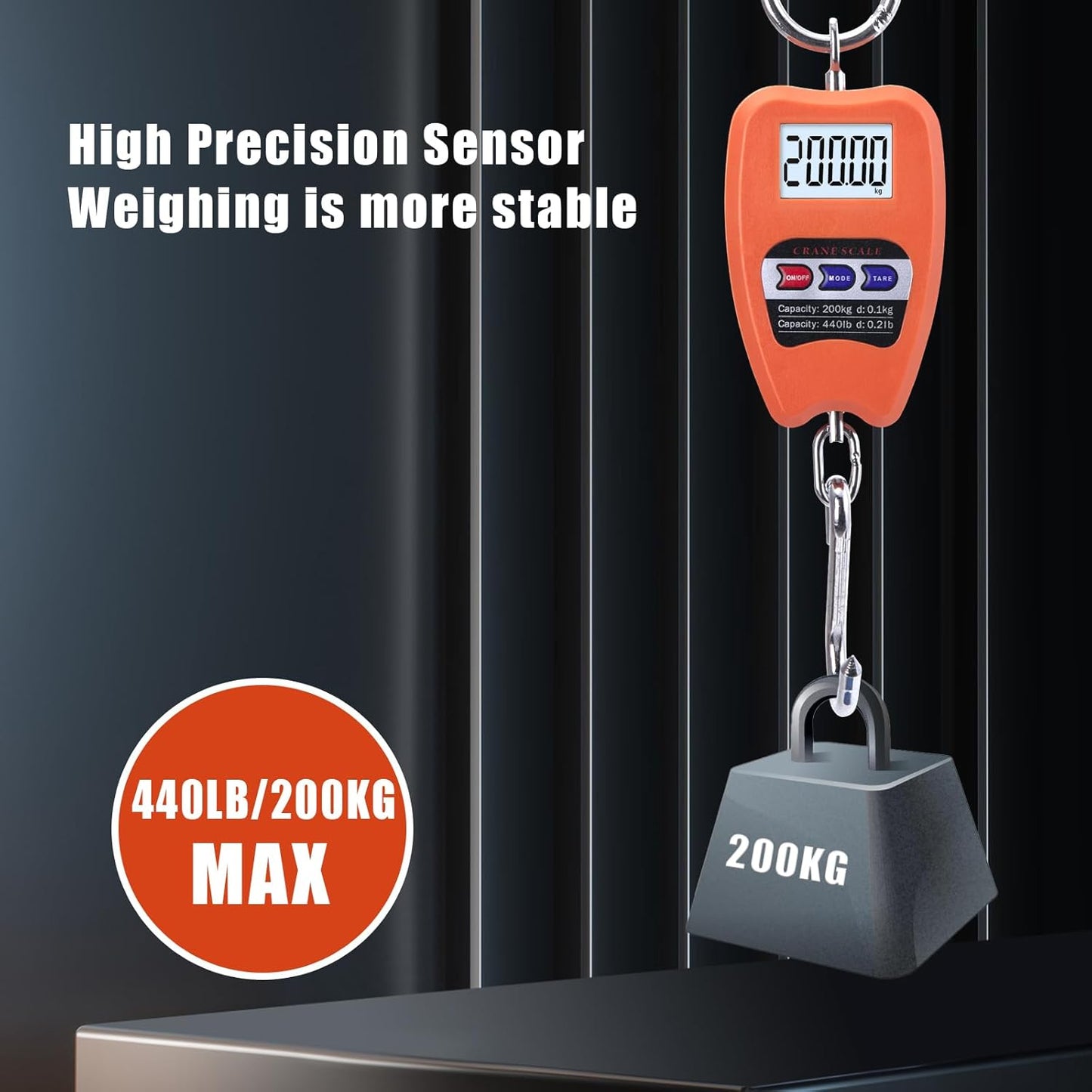 Goture Digital Hanging Scale,200kg/440lbs Crane Scales,Fishing Scale with LED Display, Heavy Duty Hanging Weight Scale for Fishing,Luggage,Big Game,Farm,Hunting,Industries,Warehouse