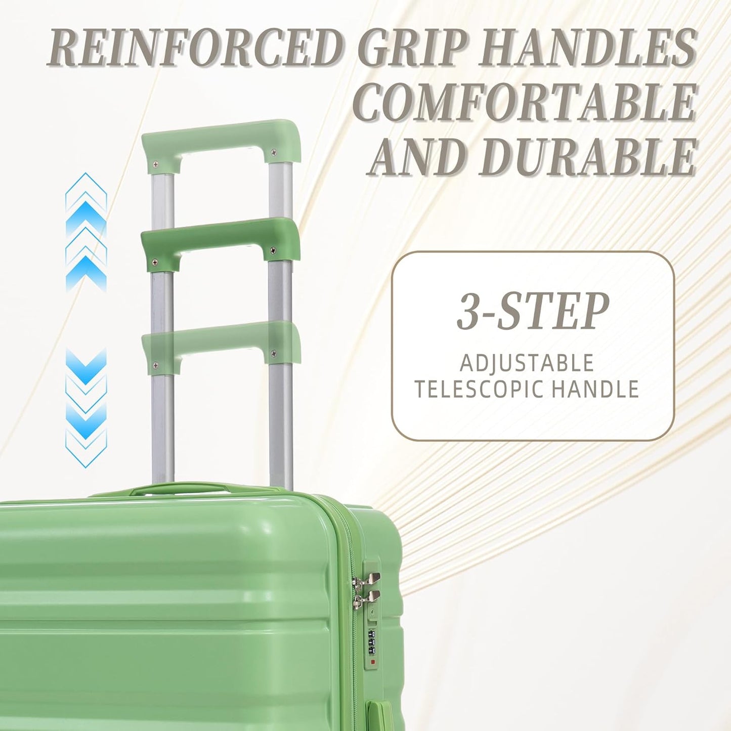 Campfun 3 Piece Luggage Sets, ABS Suitcase Set with Double Spinner Wheels Hang Hook, Durable Carry