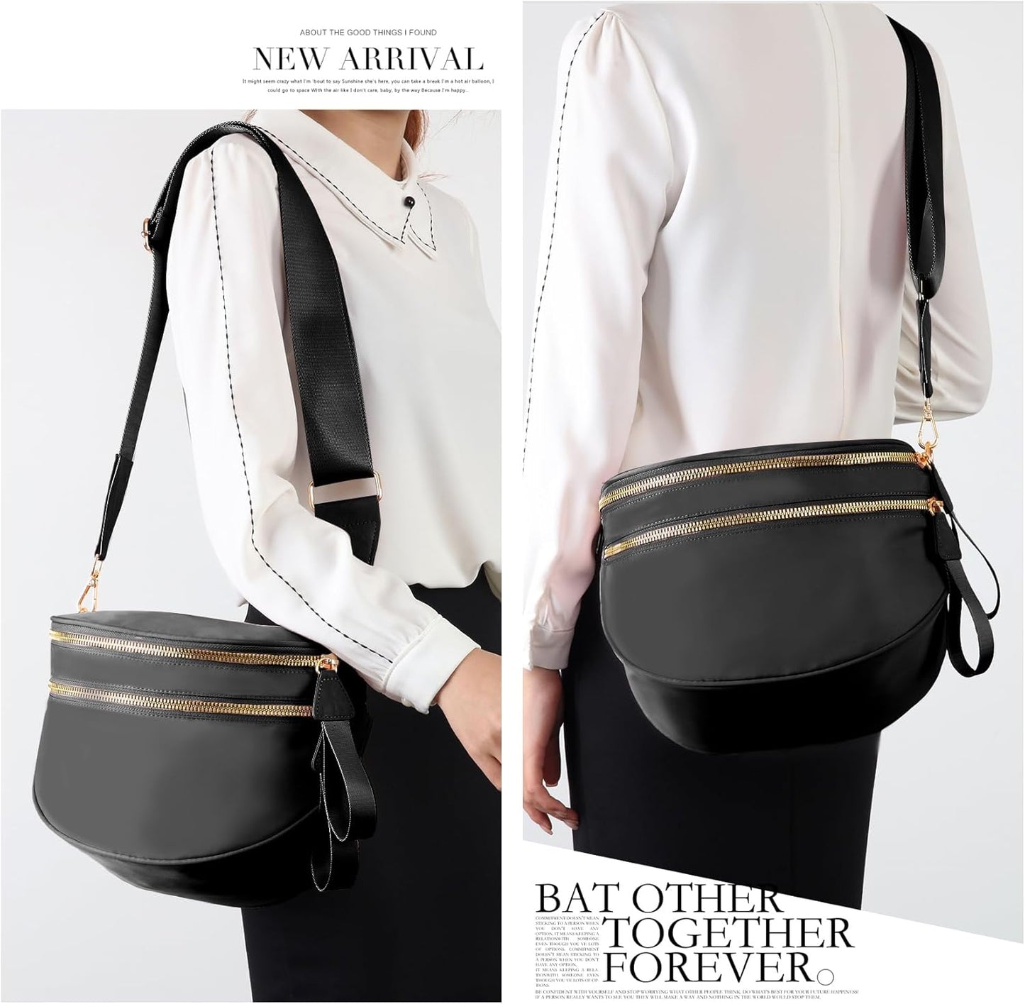Black Fanny Packs for Women Cross Body Belt Bag, Nylon Crossbody Bag Unisex Fashion Waist Pack with Adjustable Strap