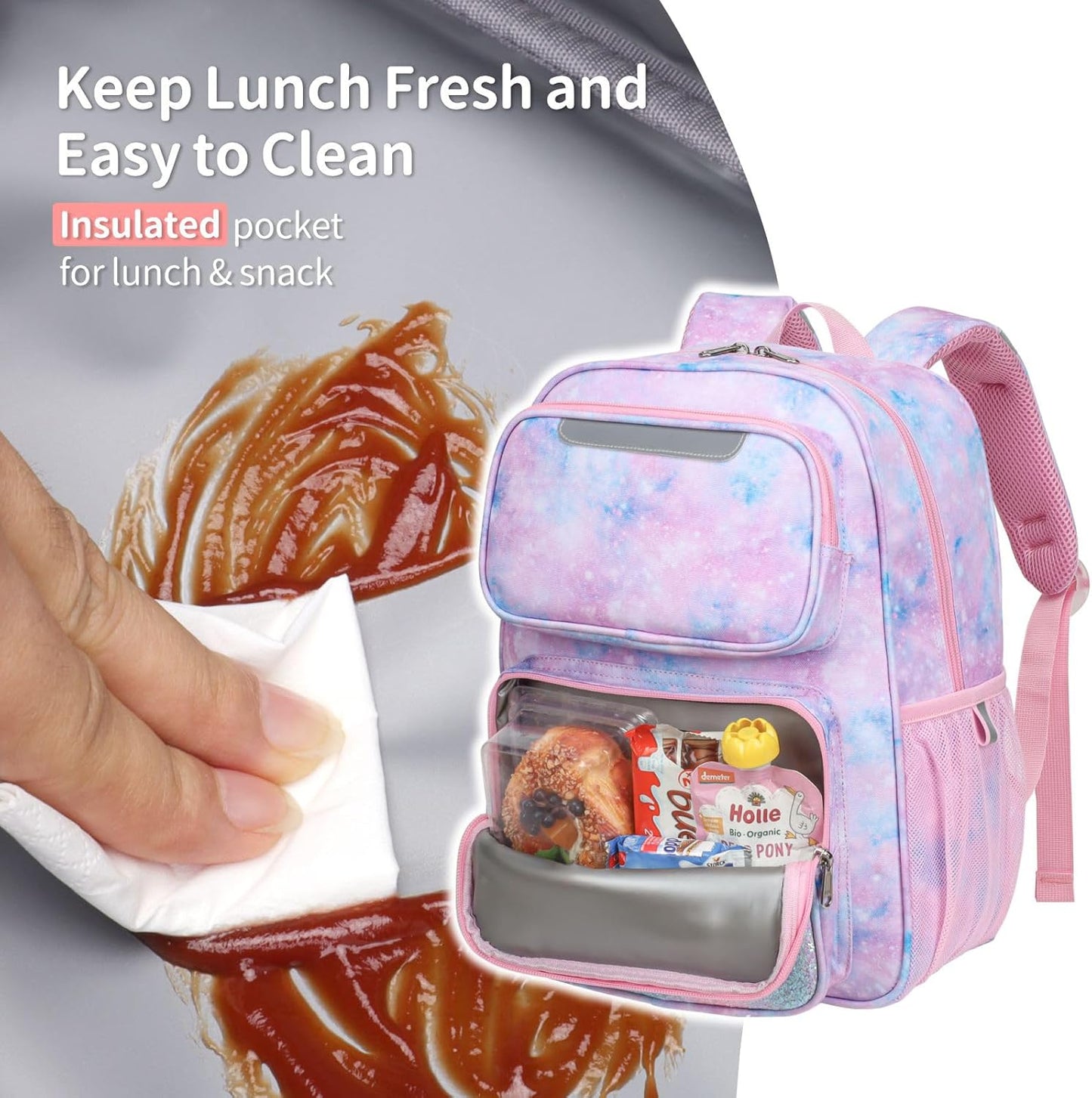 Kids Backpack for Girls - 15 Inch Backpack for Kids 3 to 8, Lightweight Bookbag for Preschool Kindergarten Elementary School, Insulated Pocket, Safe Reflective Stripe, Pink Tie-dye