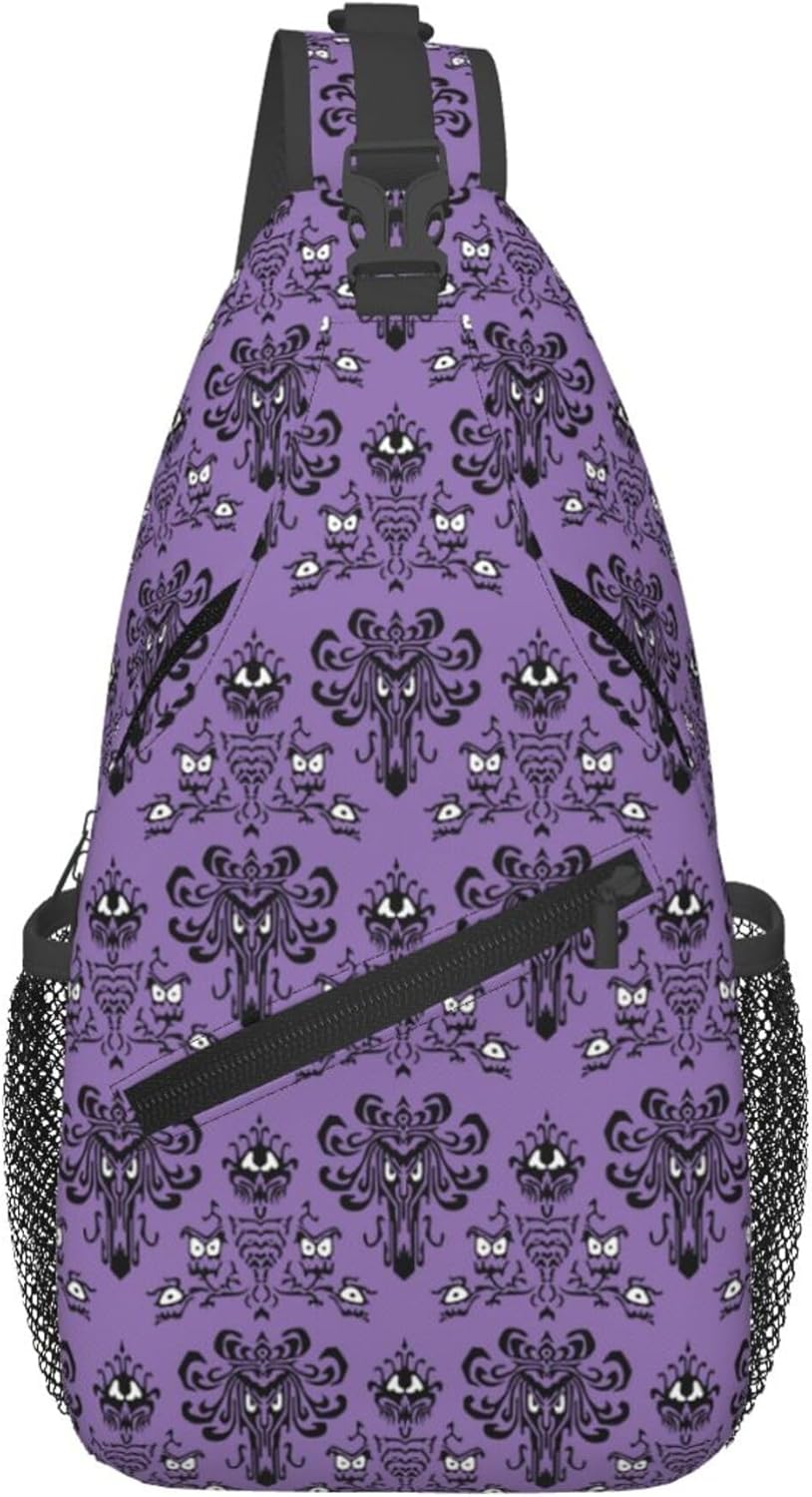 Haunted the Mansion Small Crossbody Backpack Sling Bag for Men Women Mini One Shoulder Chest Bags Gym Sport Travel Hiking Daypack