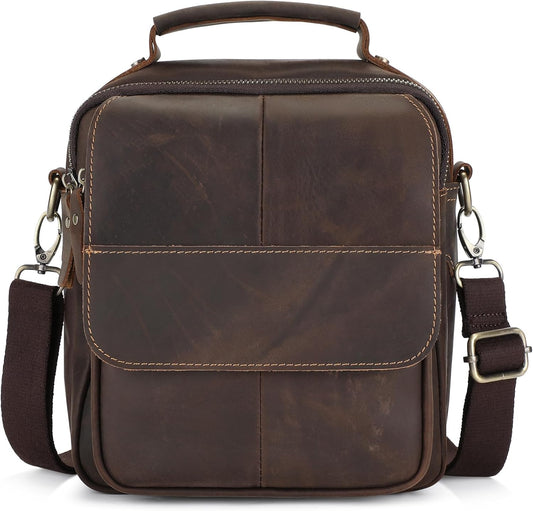 BAIGIO Small Leather Messenger Bag for Men Shoulder Bag Crossbody Vintage Handbag Man Purse for Ipad Travel Bussiness