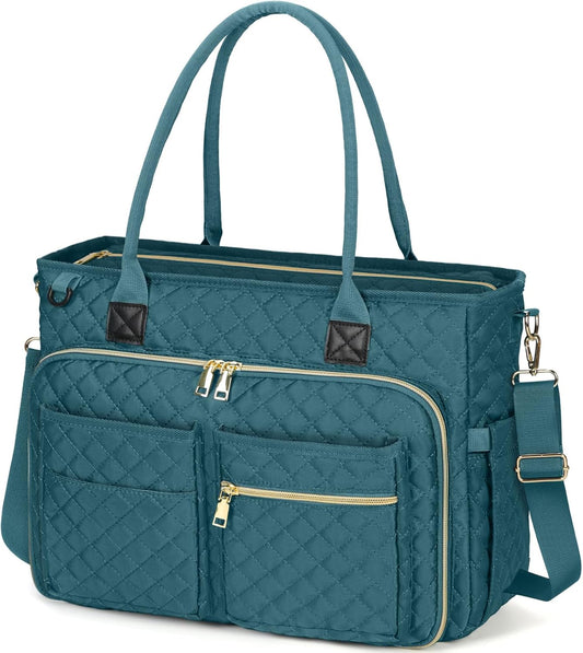 RAINSMORE Teacher Tote Bag 17.3 inch Laptop Bag for Women Work Bags Laptop Tote Nurse Bag Professional Computer Messenger with Insulated Pocket Briefcase, Teal