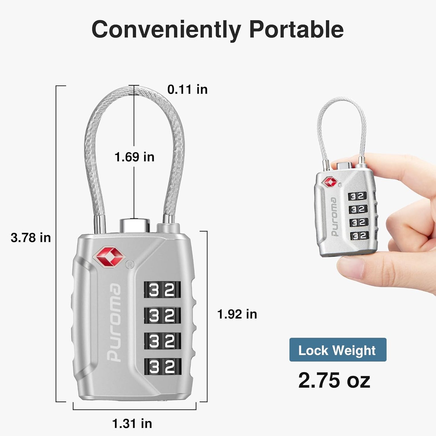 Puroma 2 Pack TSA Approved Luggage Lock, 4 Digit Combination Travel Locks Resettable Code Lock with