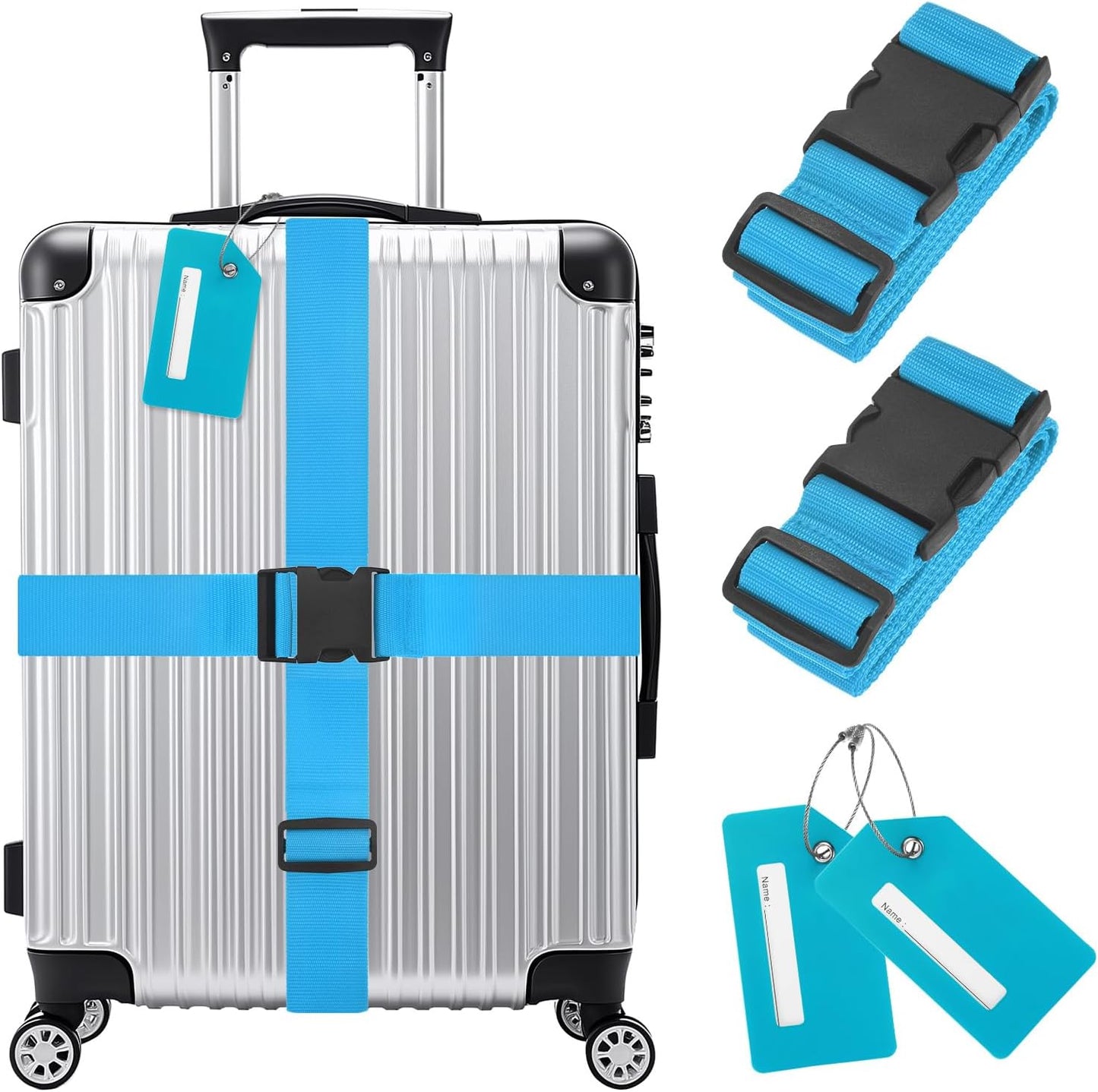 2-Sets Luggage Straps TSA Approved, Travel Straps for Luggage Suitcase Tags Set, Adjustable Suitcase Belt [Sky Blue]