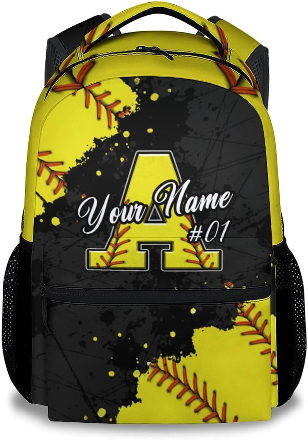 COZYAURA Personalized Backpacks for Girls - Softball Backpacks for Kids - Custom Initial Monogram Bookbag - 17 Inch Sports Theme School Bag for Primary, Middle School