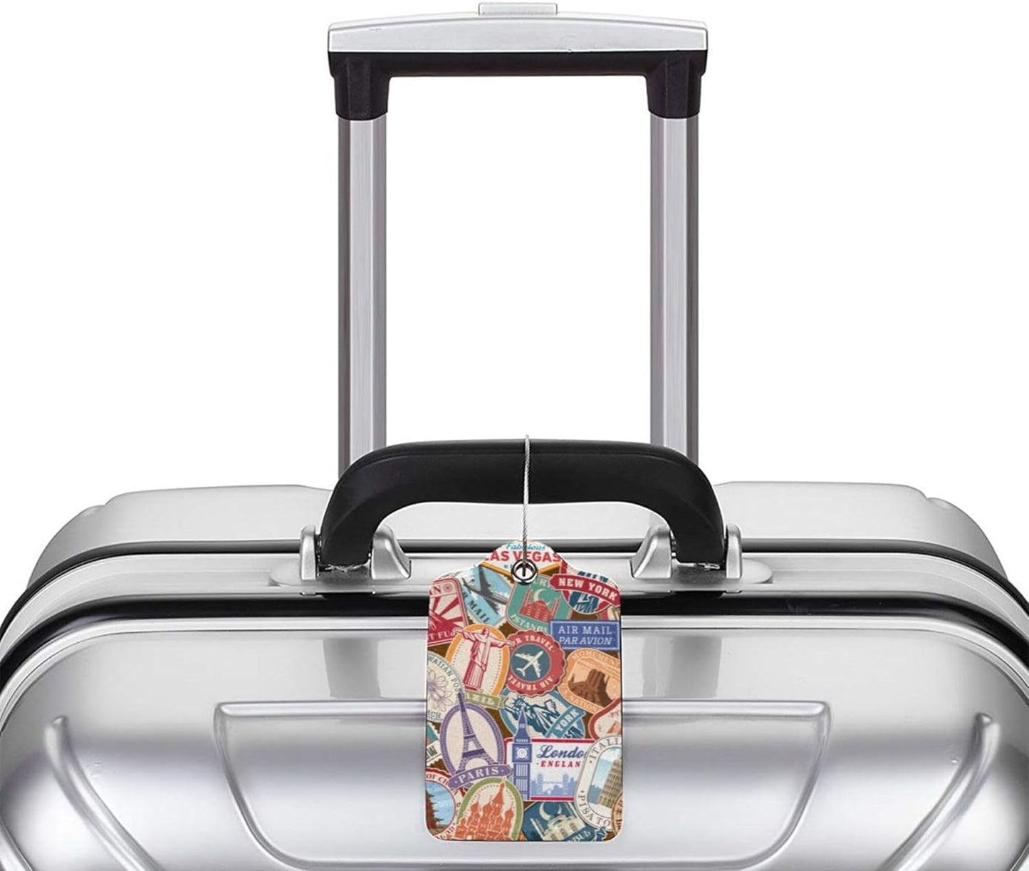 Travel Stamp 2 Pack Luggage Tags Travel PU Cute Leather Luggage Tag Name ID Labels with Privacy Cover Suitcases Women Men Girls Boys Fun Laggage Tags