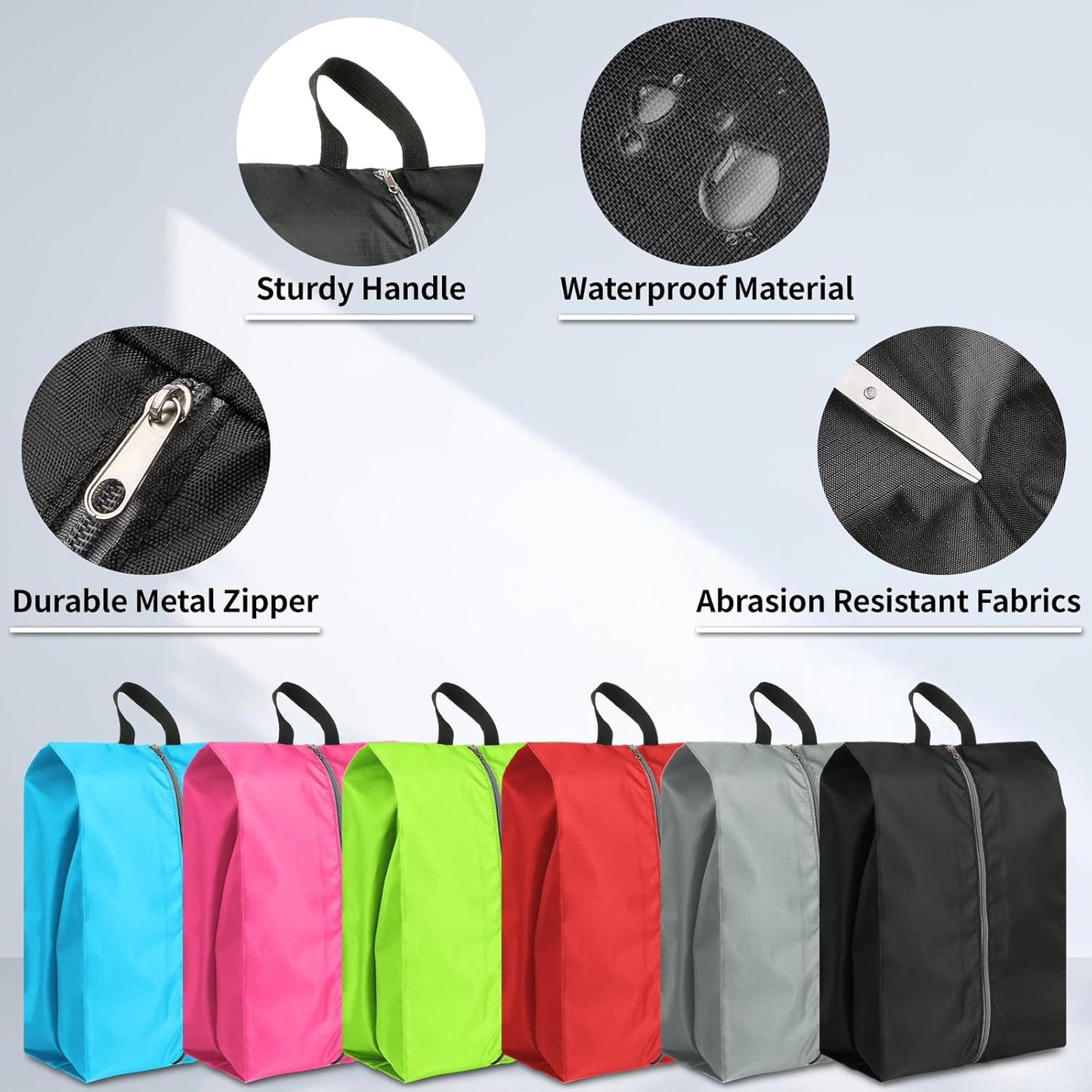 Shoe Bags for Packing, Set of 6 Large Colorful Waterproof Portable Shoe Bags with Zipper - Travel
