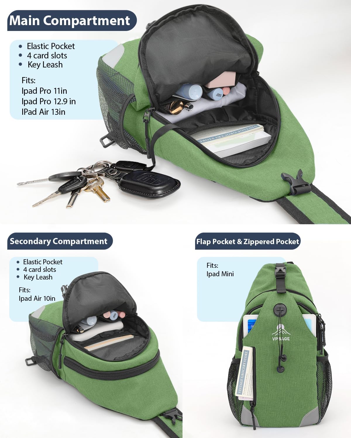 Sling Bag, Crossbody Bag for Men, Cross Body Hiking Backpack, Travel Daypack, Chest Pack with Chest Phone Holder