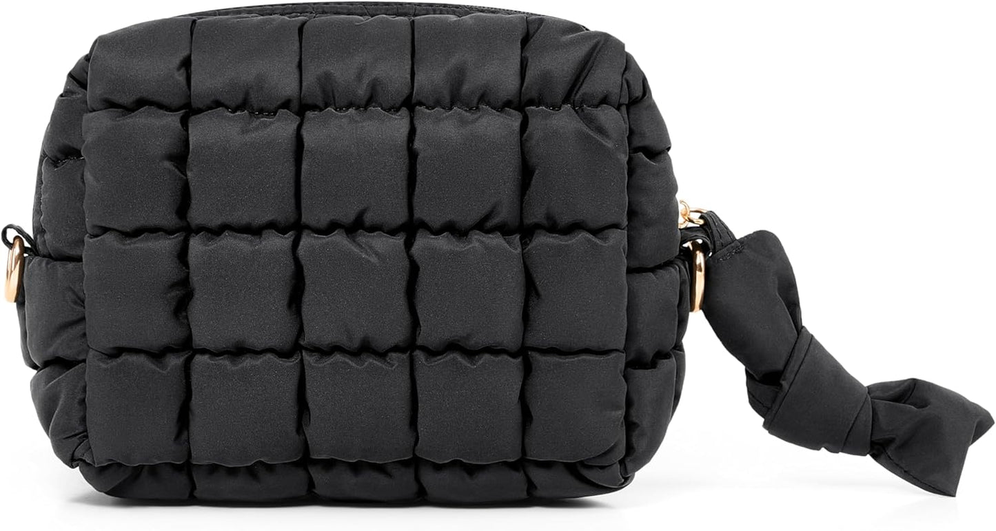 Yarnic Quilted Makeup Bag Cosmetic Bag, Travel Toiletry Bag for Women, Cute Makeup Bag Organizer Puffer Makeup Pouch (S, Black)