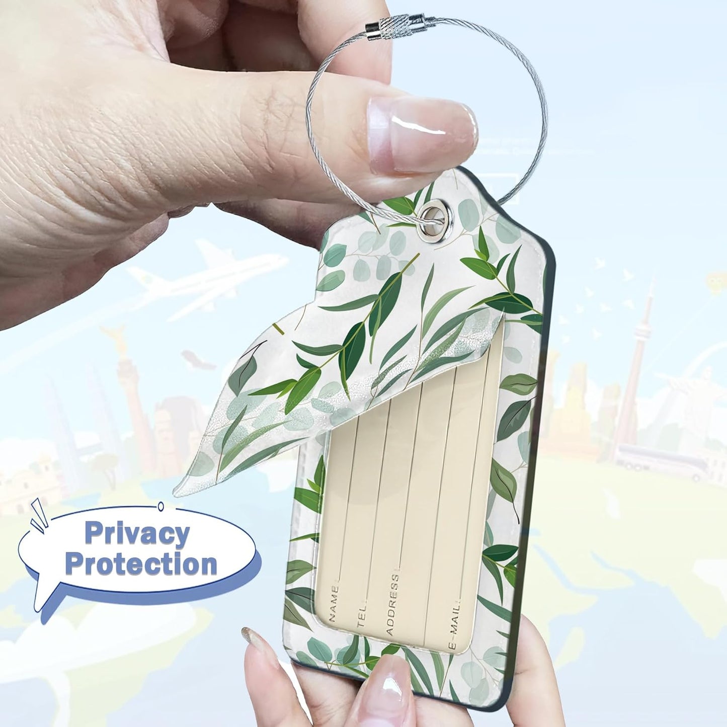 Luggage Tags for Suitcase,3 Pack Eucalyptus Gold Branches Luggage Tag with Privacy Flap,Name ID Label and Metal Loop for Women Men Teens Travel