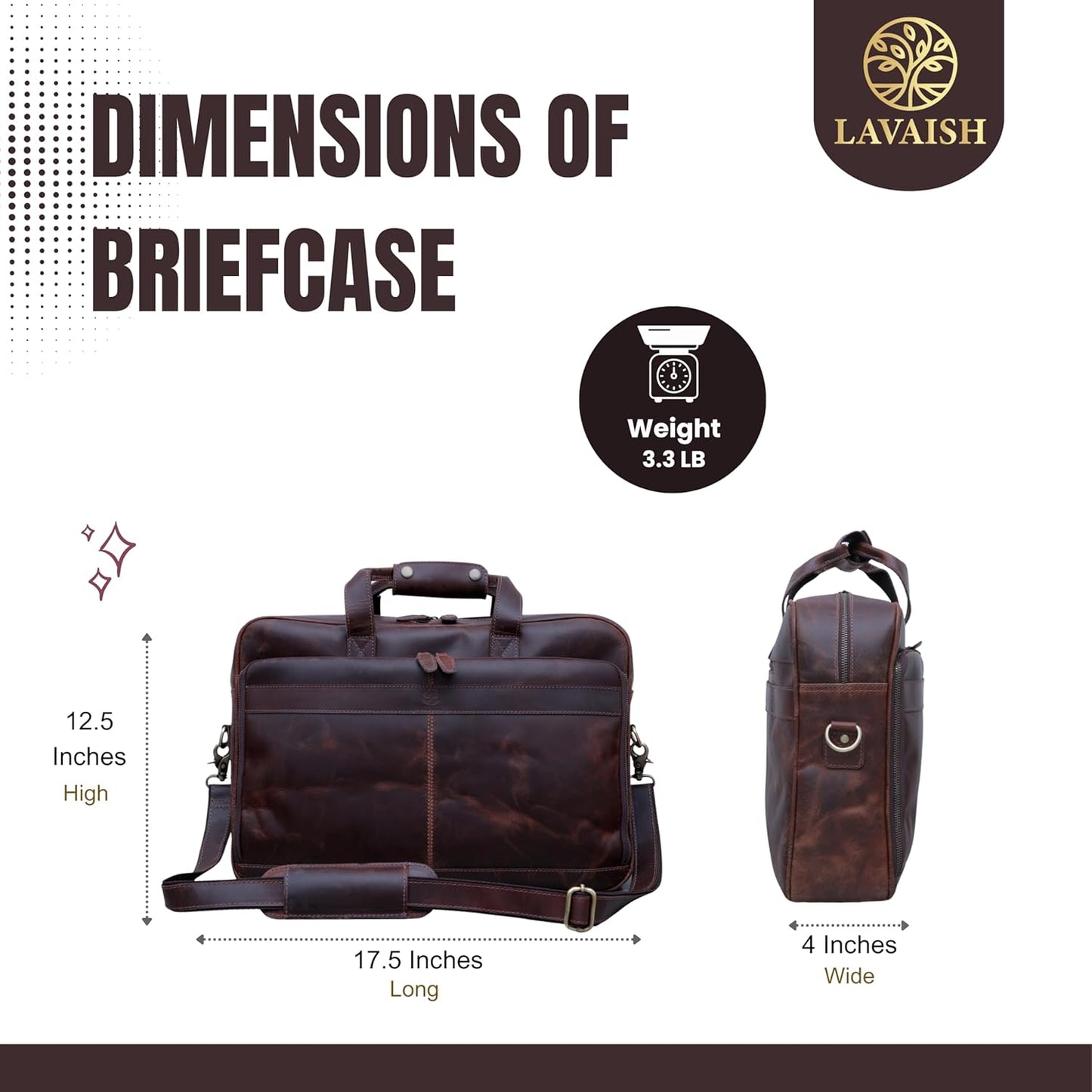 Handmade Full-Grain Leather Briefcase for Men & Women–17" Laptop Bag with Computer Compartment Office Satchel Bag