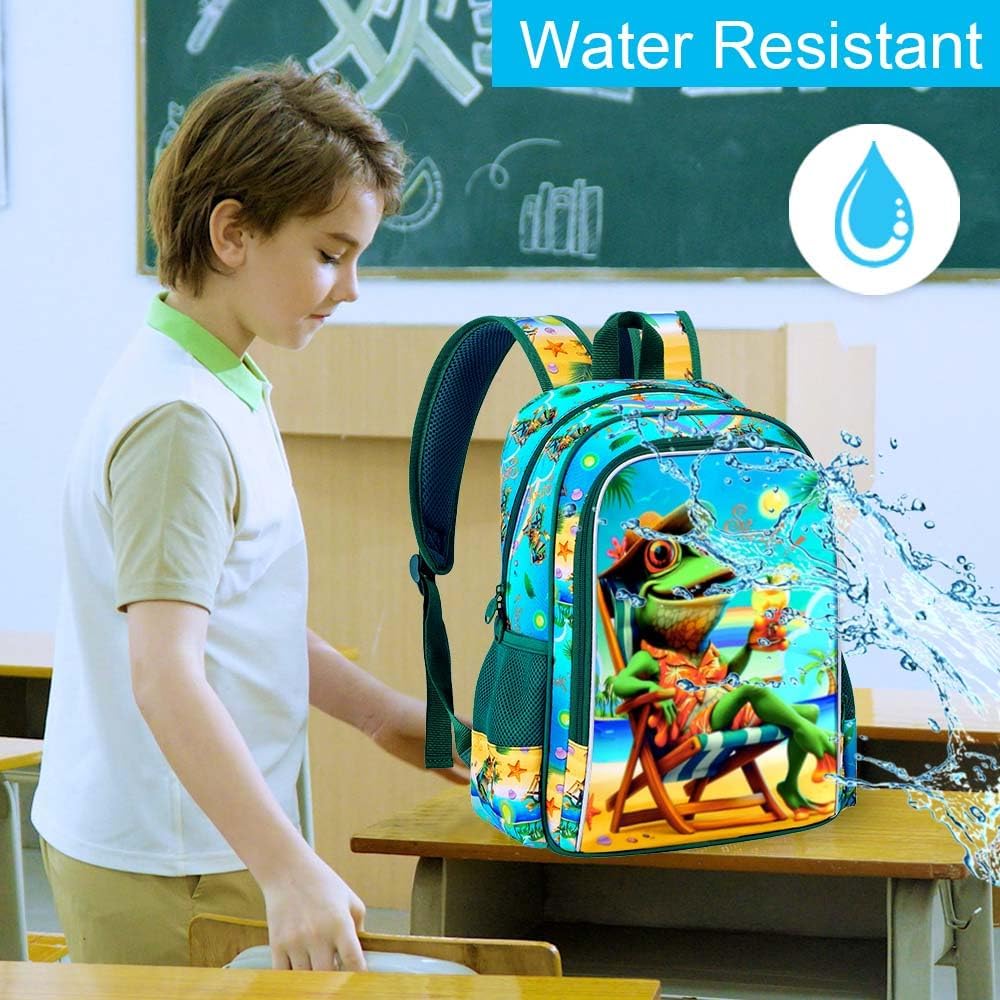 3PCS Boys Backpack, Water Resistant Kids Bookbag Set with Lunch Box, Cute School Bag for Preschool Toddler