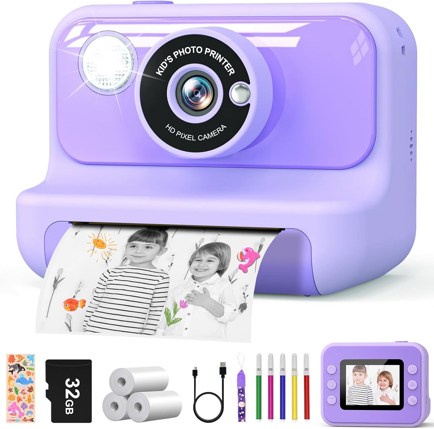 Kids Camera Instant Print, Christmas Birthday Gifts for Girls and Boys, 1080P HD Video Digital Kids