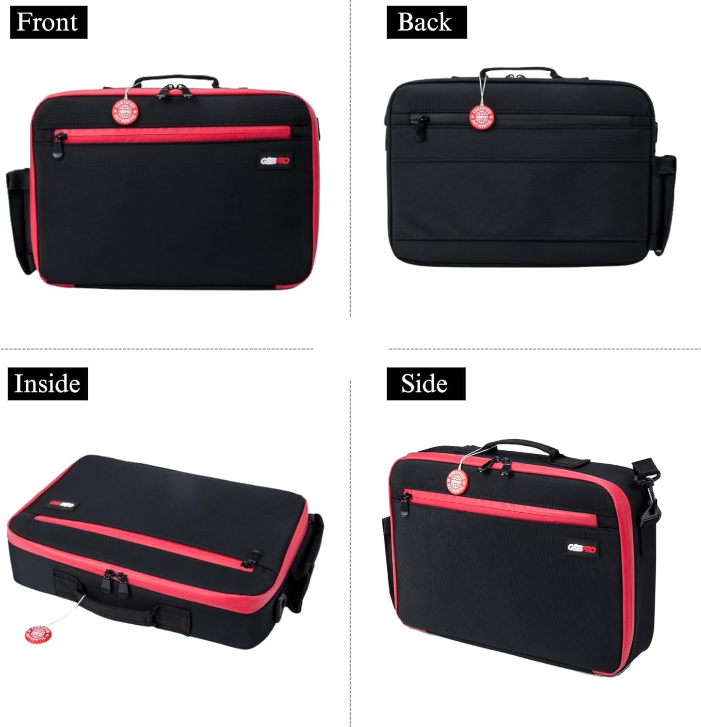 G&BPRO Crossbody Briefcase with Extending Tray System | All-in-One Mobile Workstation Laptop Travel Bag with Expandable Storage & Organizer Compartments - Black With Red Zipper