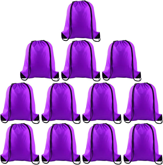KUUQA 12 Pcs Drawstring Backpack Bags Sport Gym Sack Cinch Bags Bulk for School Traveling and Storage (Purple)