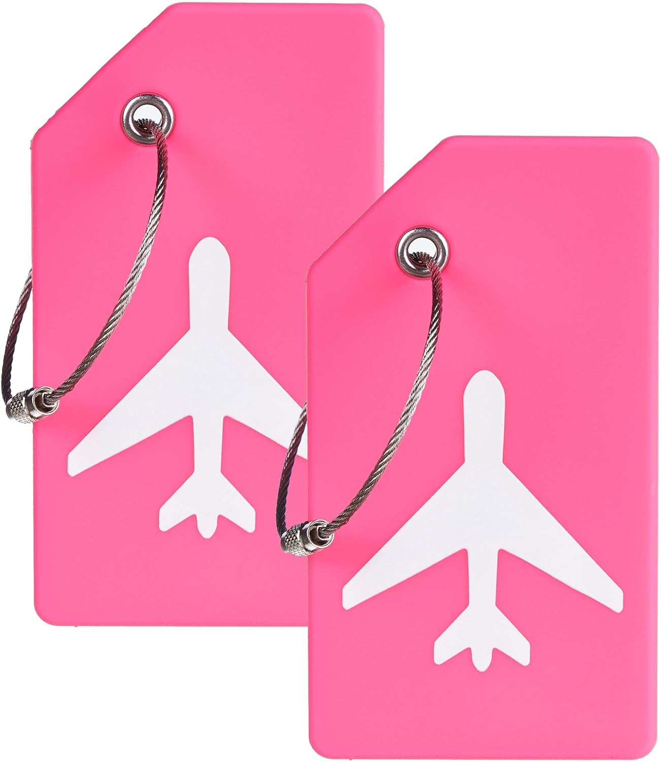Gostwo 2 Pack Silicone Luggage Tags for Suitcases, 26 Initial Letter Baggage Labels Handbag School Bag Suitcase Instrument Tag with Stainless Steel Loop(Rose Hermosa)(Airplane)