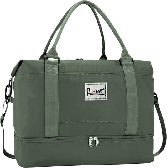 Large Travel Duffle Bag Weekender Bags for Women with Shoes Compartment, Travel Duffel Tote Carry on Overnight Bag for Travel Business Trips, Sport Yoga Gym Bag with Wet Pocket (Olive Green-A)