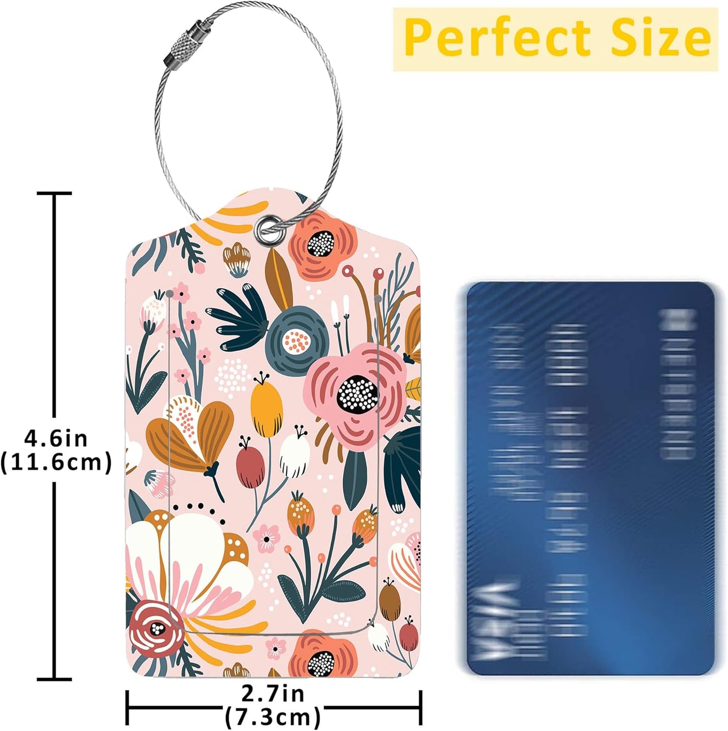 2 Pack Luggage Tag for Suitcase,Creative Floral PU Leather Suitcase Tags Identifiers with Privacy Name Address Labels and Durable Steel Loop for Women Men Travel