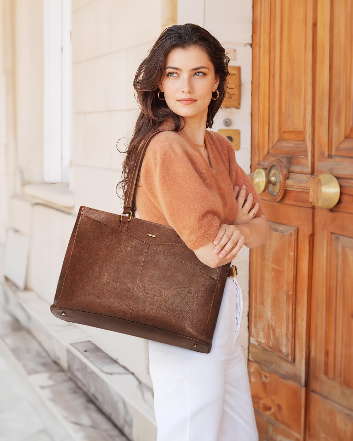 LOVEVOOK Laptop Bag for Women,17.3 Inch Laptop Tote Bag for Women,Vintage Leather Work Tote Bags Computer Teacher Bag,Waterproof Business Office Briefcase
