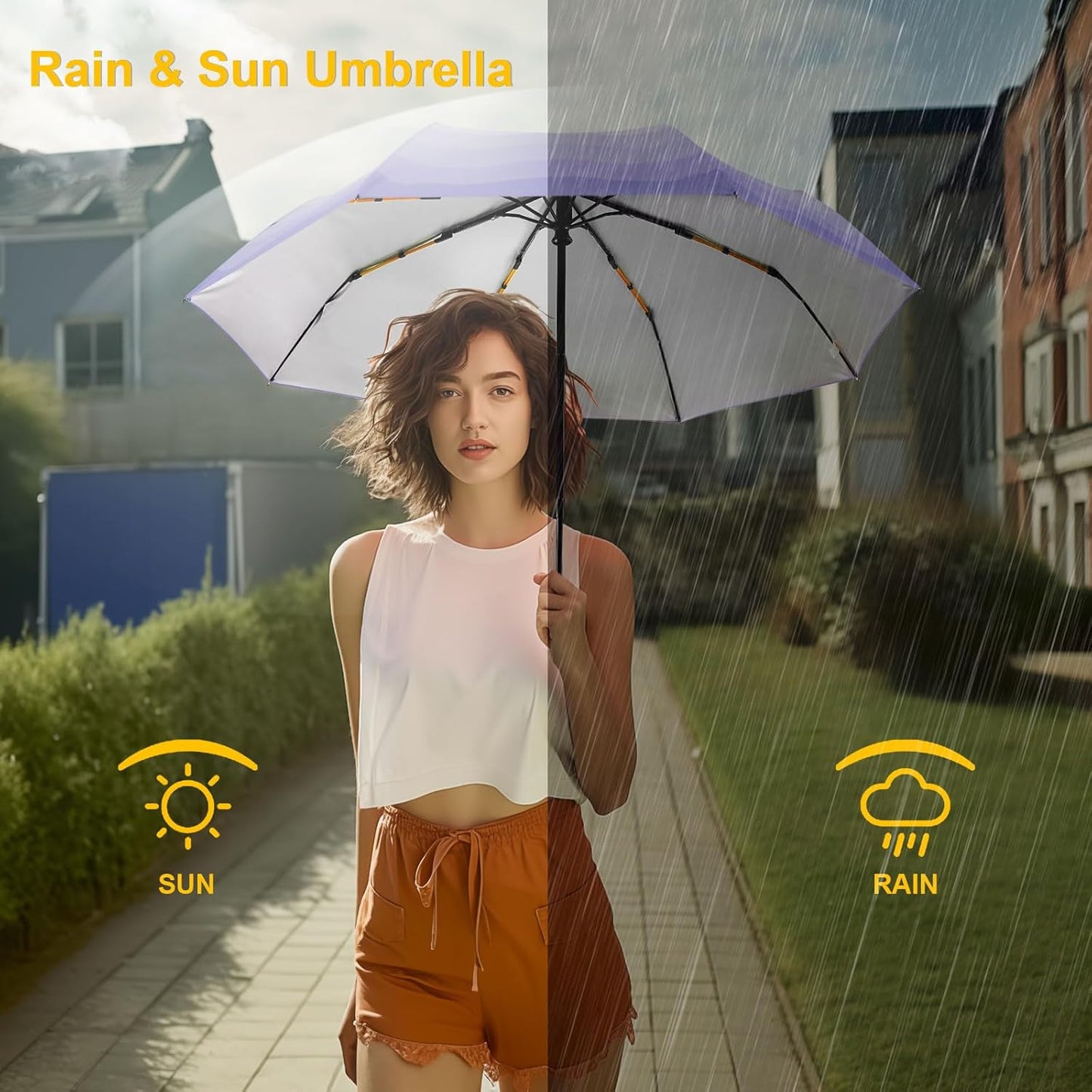Lejorain Cute Women Sun Umbrella - Automatic Folding UV Protection Lightweight Umbrella Compact Travel Fashion Pretty Collapsible Golf Rain Umbrellas for Women