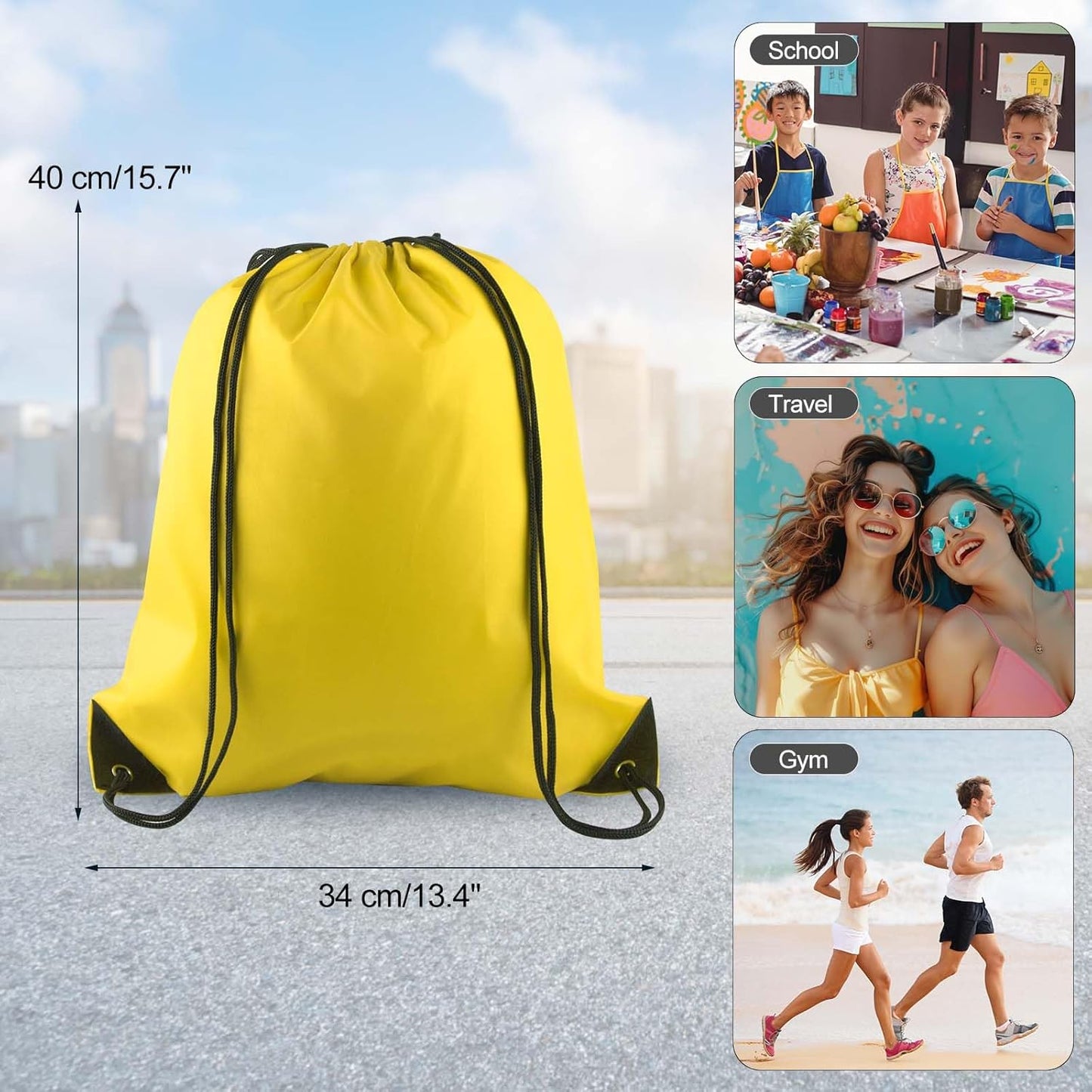 PLULON 6 Pcs Yellow Drawstring Bags - Drawstring Backpack - Gym, Sports, Travel - 34cm*40cm/13.4"*15.7