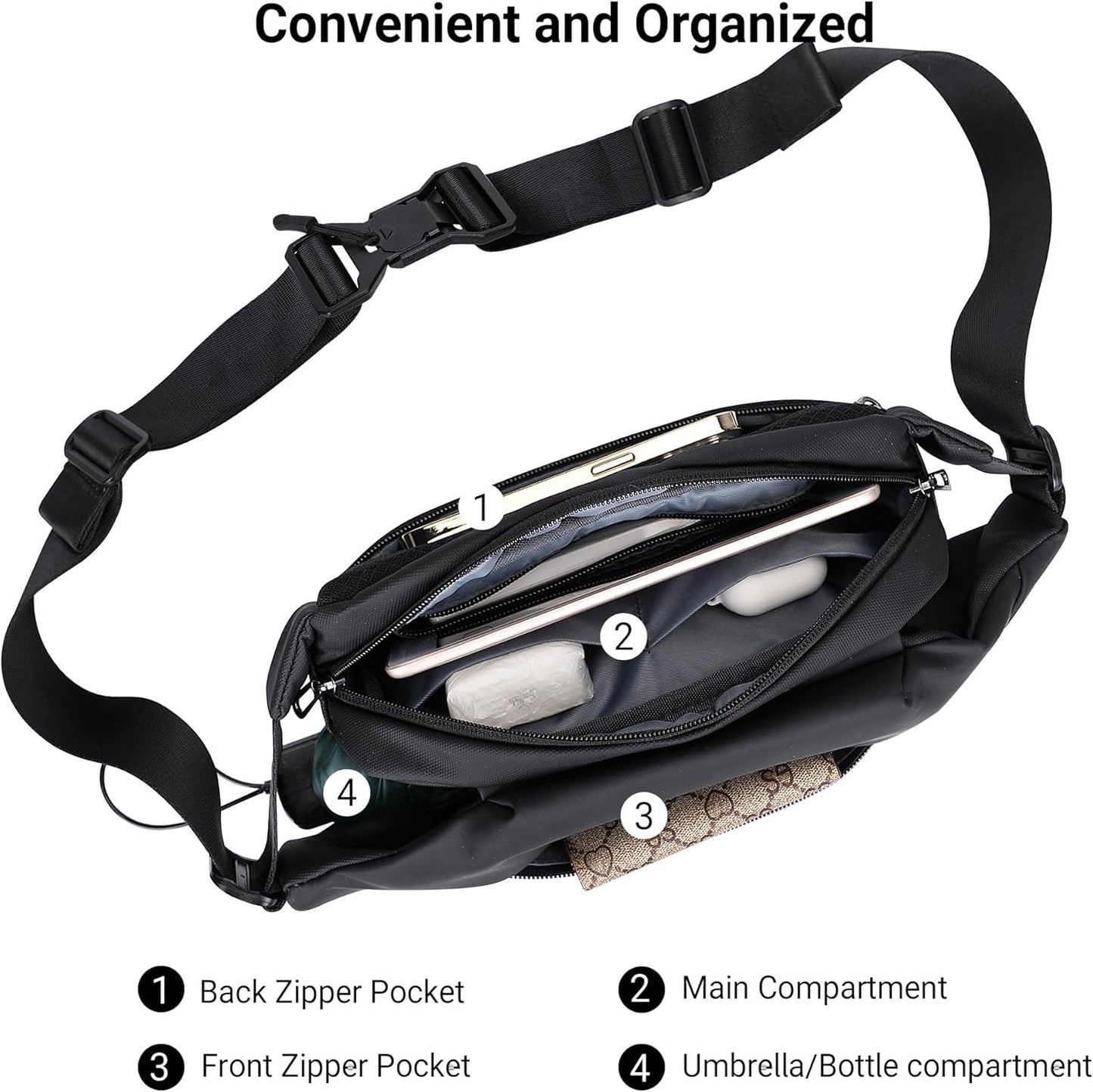 WITZMAN Nylon Sling Bag for Men Travel Crossbody Bag Waterproof Lightweight One Strap Casual Hiking Daypack