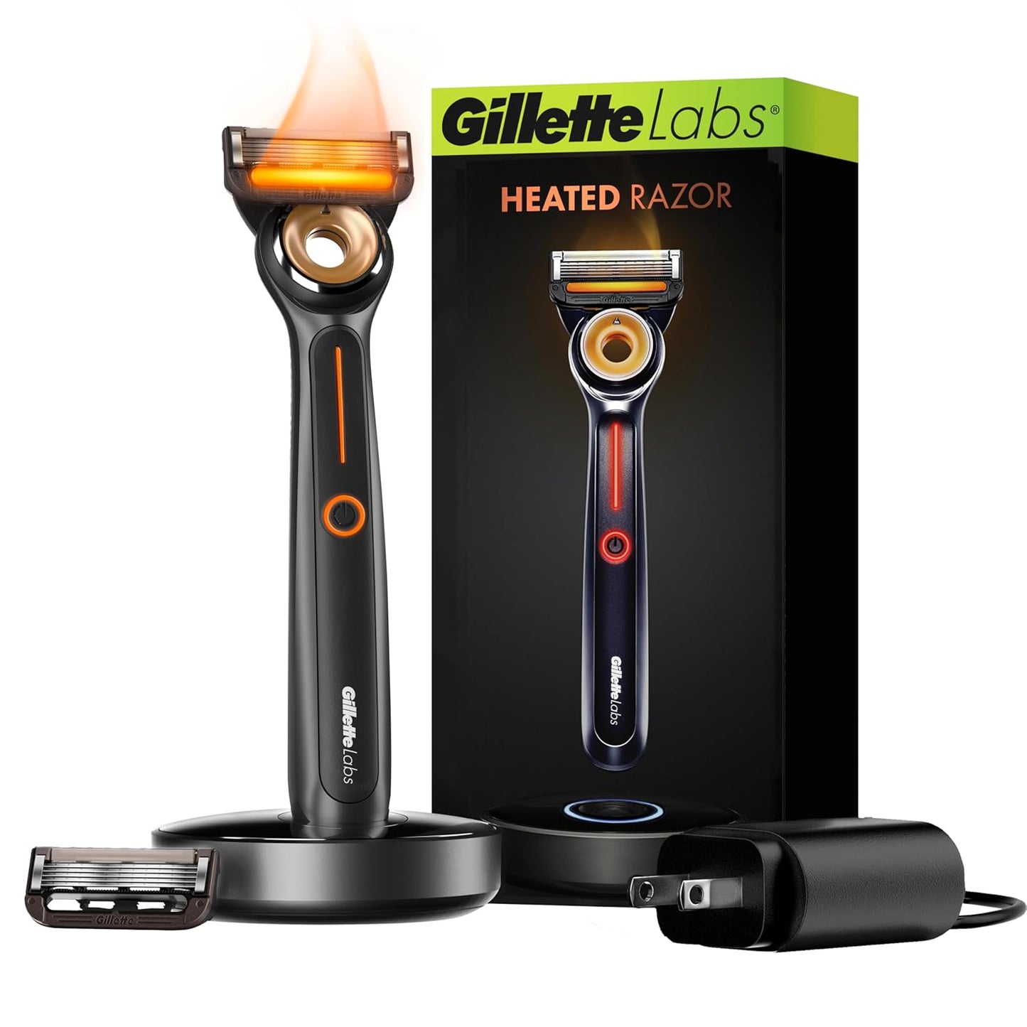 Gillette Heated Razor for Men, Starter Shave Kit by GilletteLabs, 1 Handle, 2 Razor Blade Refills, 1 Charging Dock