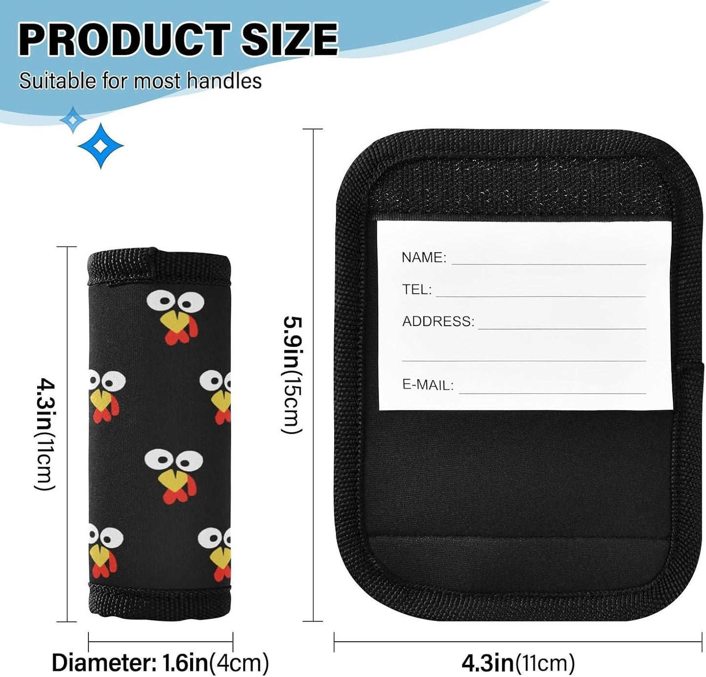 Thanksgiving Turkey 2 Pack Luggage Handle Wrap for Suitcase Luggage Identifier Travel Tags Handle Protection Sleeve Cover