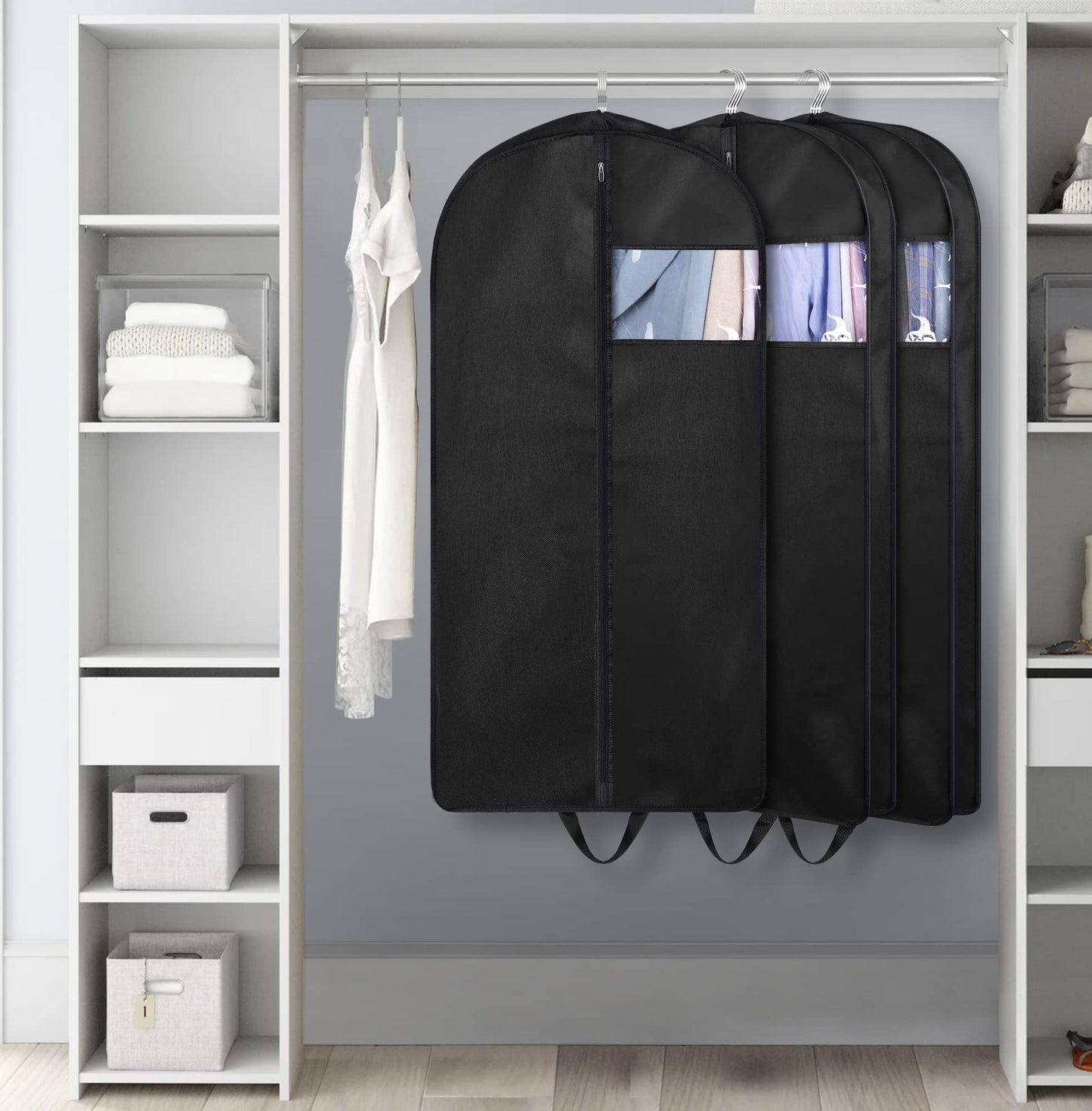 KIMBORA 43" Suit Bags for Closet Storage and Travel, Gusseted Hanging Garment Bags for Men Suit