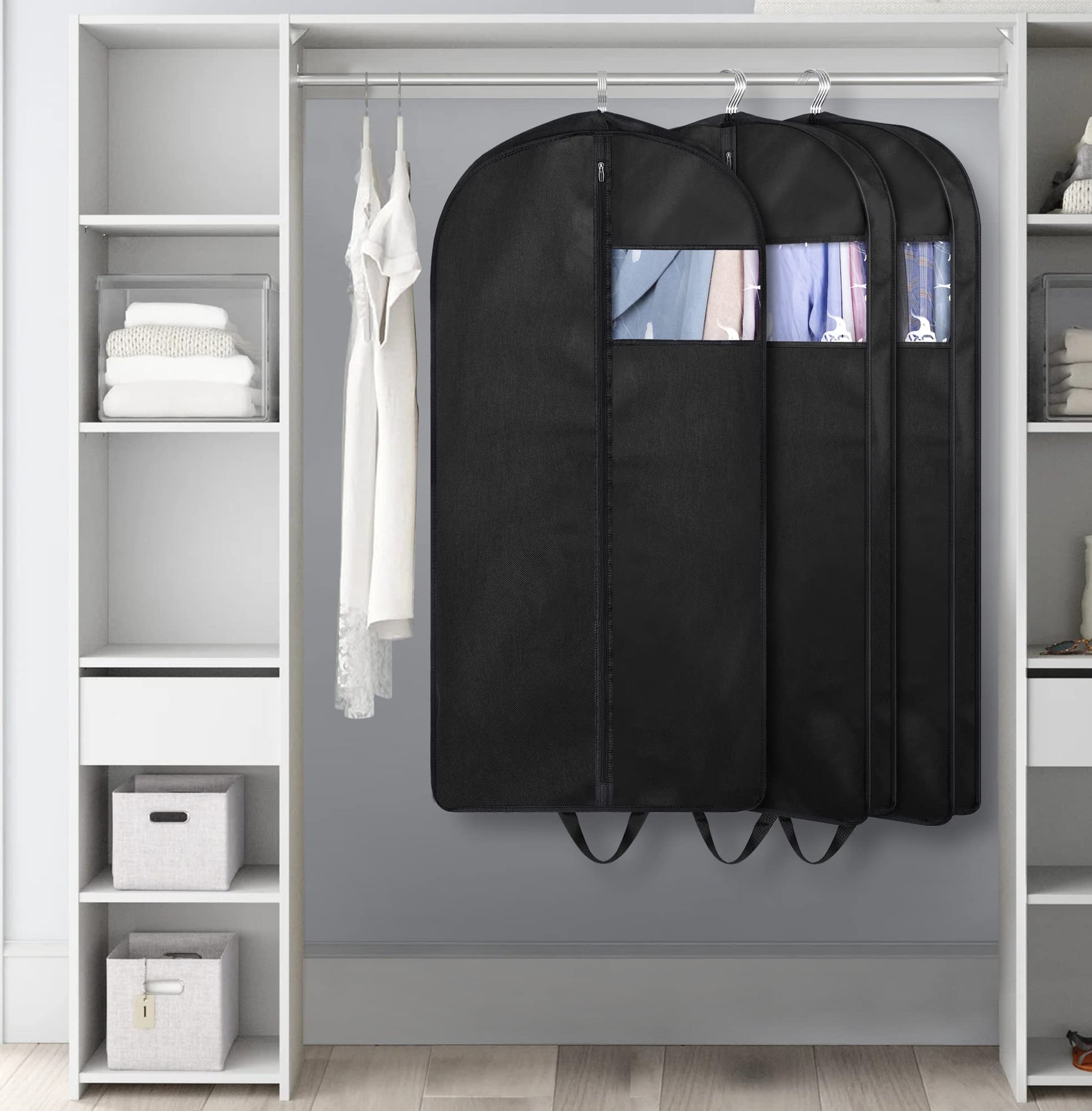 KIMBORA 43" Suit Bags for Closet Storage and Travel, Gusseted Hanging Garment Bags for Men Suit