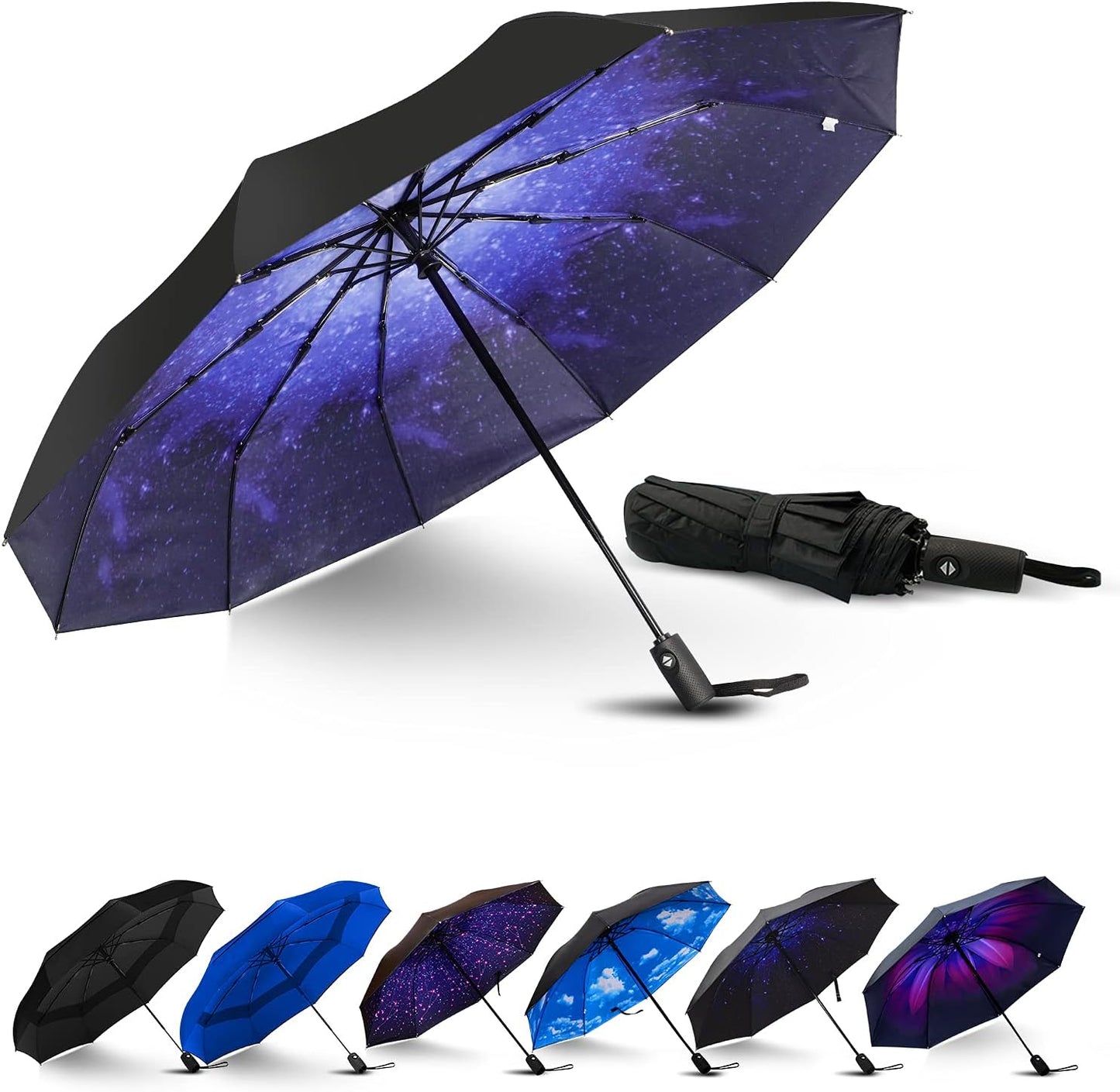 LLanxiry Compact Travel Umbrella, Windproof UV Protection Mini Folding Umbrellas for Rain Small Portable Umbrella for Travel Outdoor Use