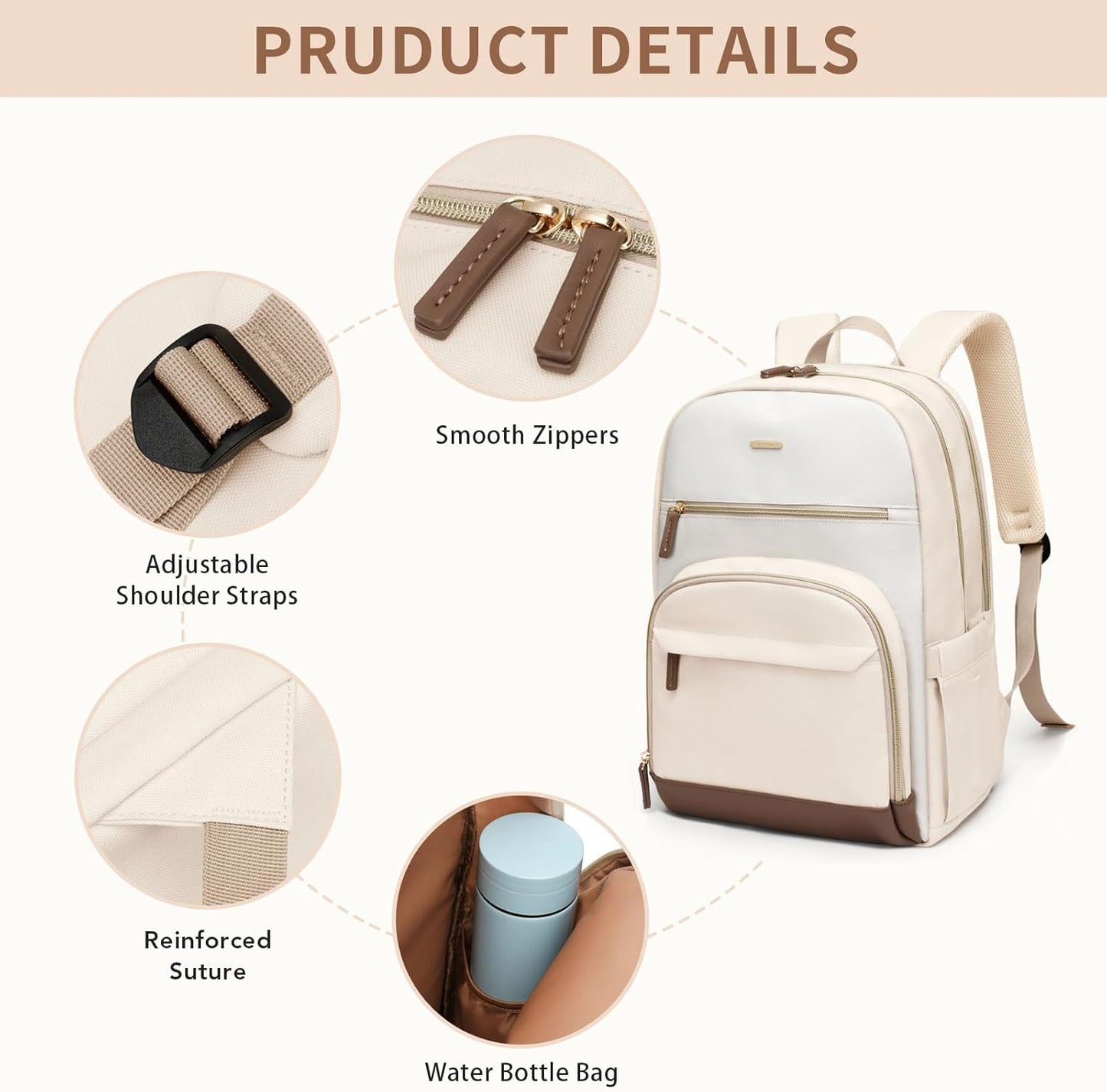 TENSTAR Laptop Backpack for Women, Computer Backpack Fit 16 Inch Notebook, Large Capacity College Backpack Bookbag Casual Daypack for Travel, Apricot