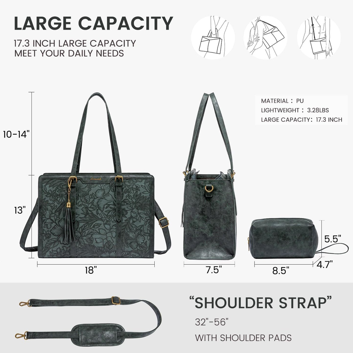 LOVEVOOK Laptop Bag for Women Vintage Leather Laptop Tote 17.3 inch Large Capacity Computer bag with Clutch Purse for Work
