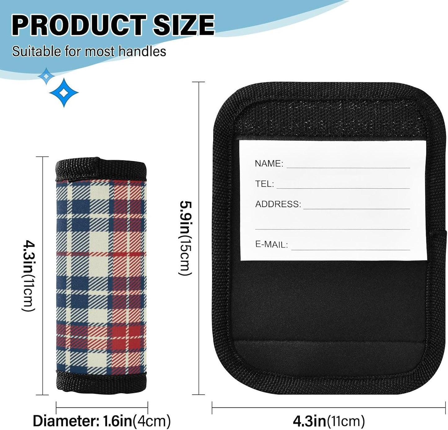4Pcs Luggage Handle Wrap Suitcase Identifier Handle Covers Tags Soft Travel Bags Luggage Handle Gripper Accessories for Airplane Flying Plaid Black Red