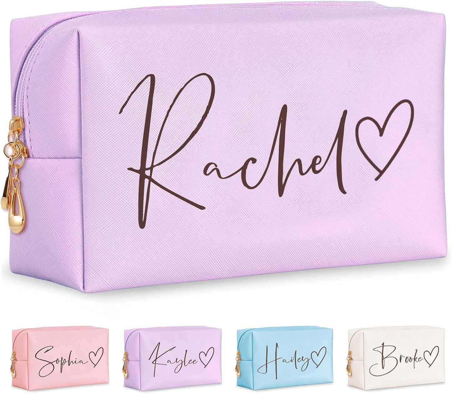 Personalized Makeup Bag with Name & Birth Flower, Custom Leather Cosmetic Bags for Women, Customized Travel Toiletry Bag Gifts for Bridesmaid Wedding