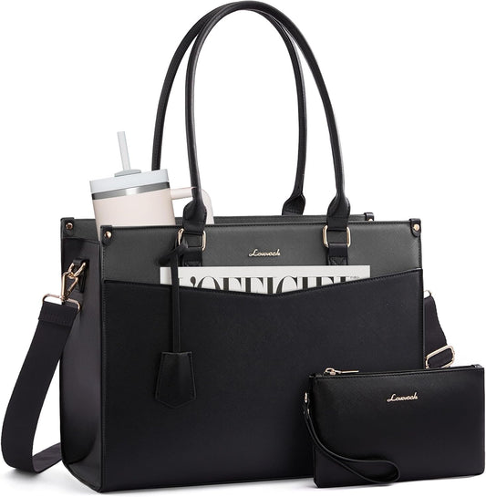 LOVEVOOK Laptop Bag for Women, 2-in-1 Tote Purse with Clutch & Cup Holder, Waterproof Briefcase for Work Travel