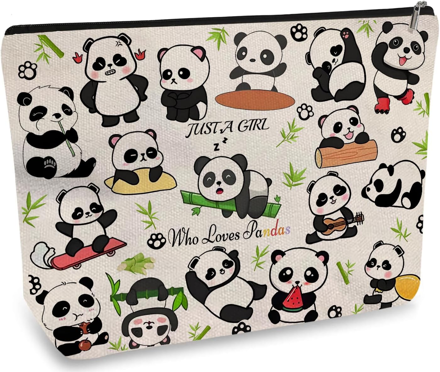 DOOX Panda Makeup Bags with Lining, Funny Cosmetic Bags Pencil Pouch - Double-Sided Print - Cute Birthday & Christmas Panda Gifts for Daughter, Sister, Women