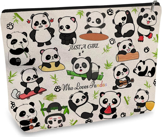 DOOX Panda Makeup Bags with Lining, Funny Cosmetic Bags Pencil Pouch - Double-Sided Print - Cute Birthday & Christmas Panda Gifts for Daughter, Sister, Women