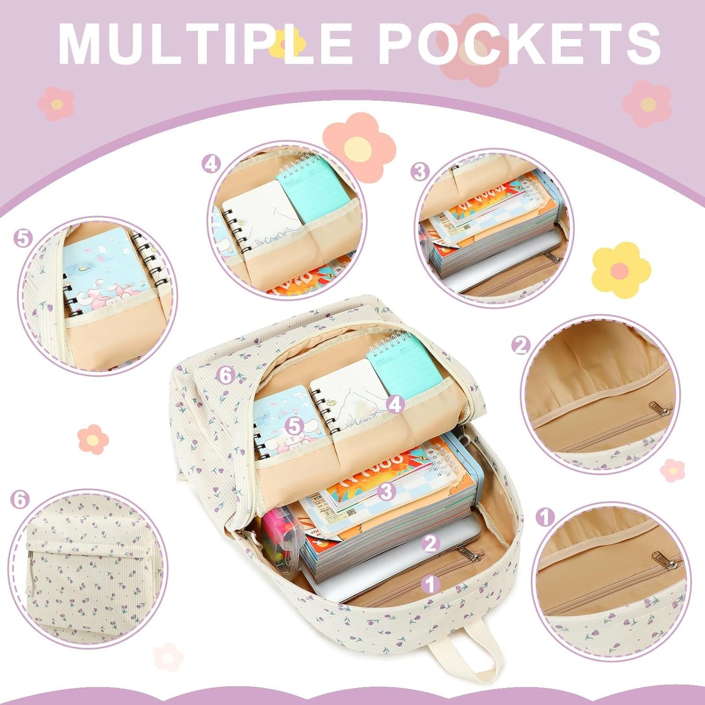School Backpack for Teen Girls Bookbags Elementary High School Corduroy Laptop Bags Women Travel Daypacks