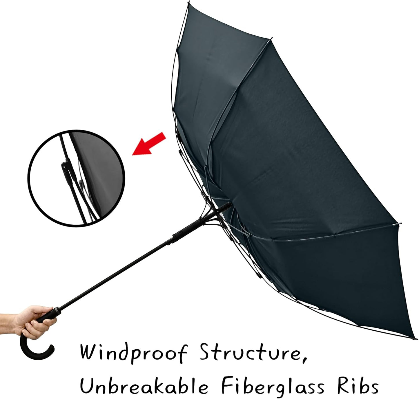 Large Stick Umbrella Windproof Automatic Open 50 Inch Umbrella with Hook Handle,Over Sized J Handle Umbrellas for Men and Women,Windproof Unbreakable Stick Rain Golf Umbrella.